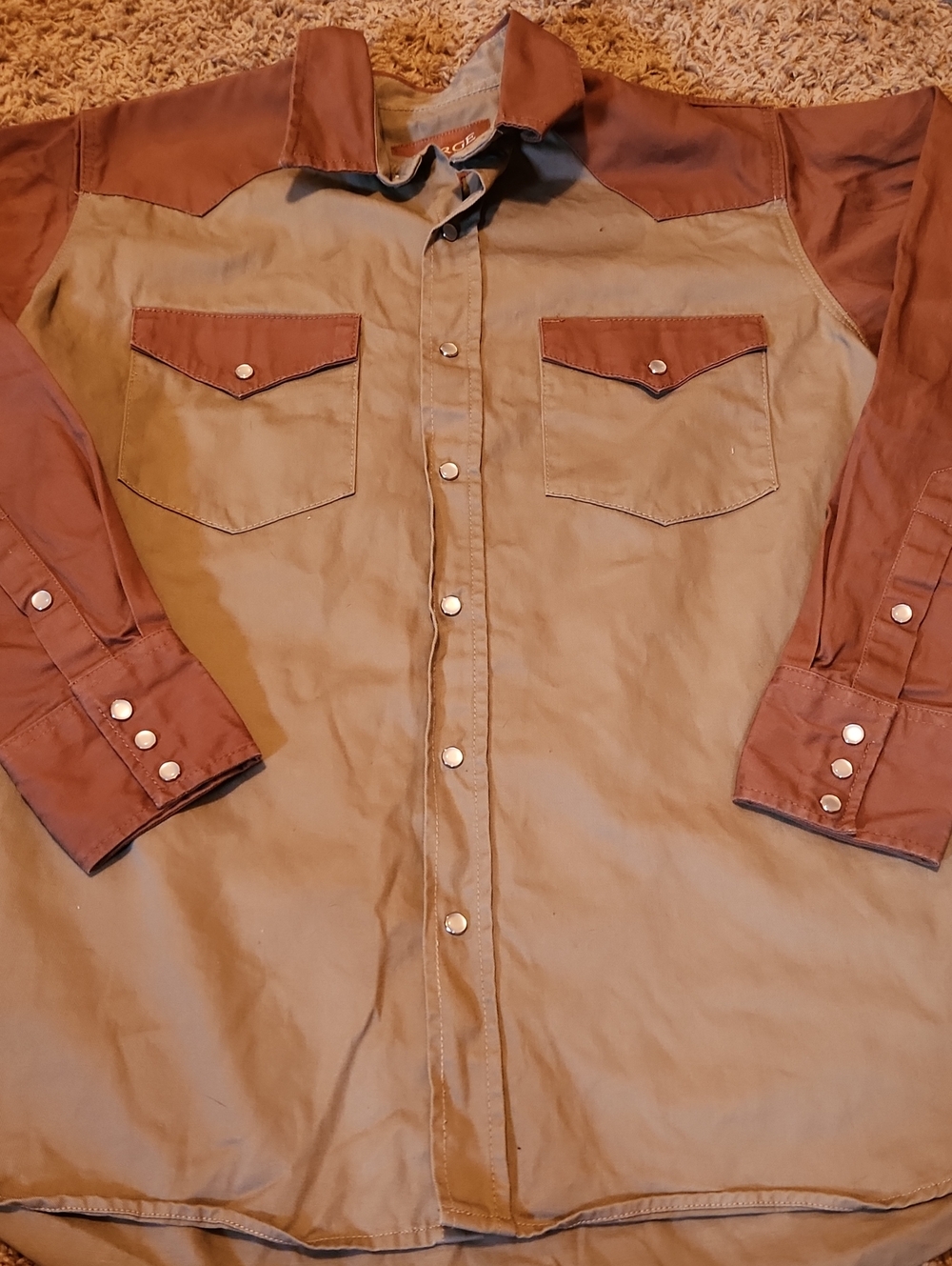 Forge Men's Two-Tone Western Button-Up Shirt - Brown/Tan Size Large